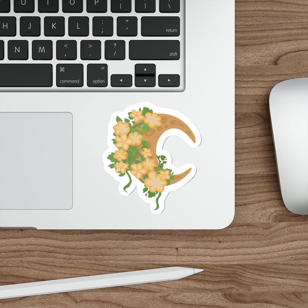 Floral Crescent Moon Die-Cut Sticker