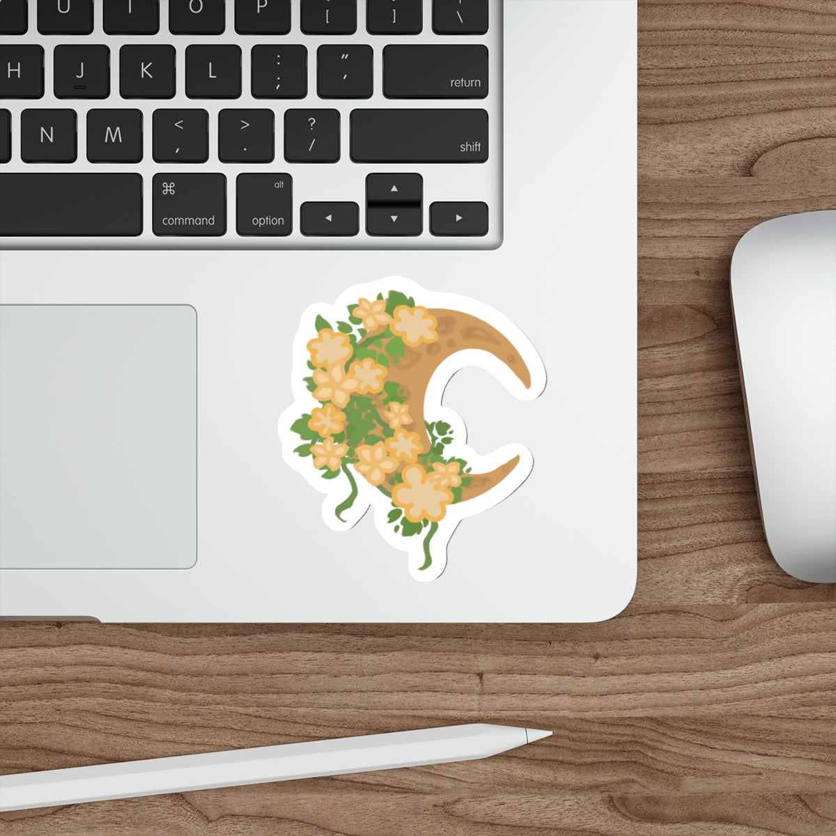 Floral Crescent Moon Die-Cut Sticker
