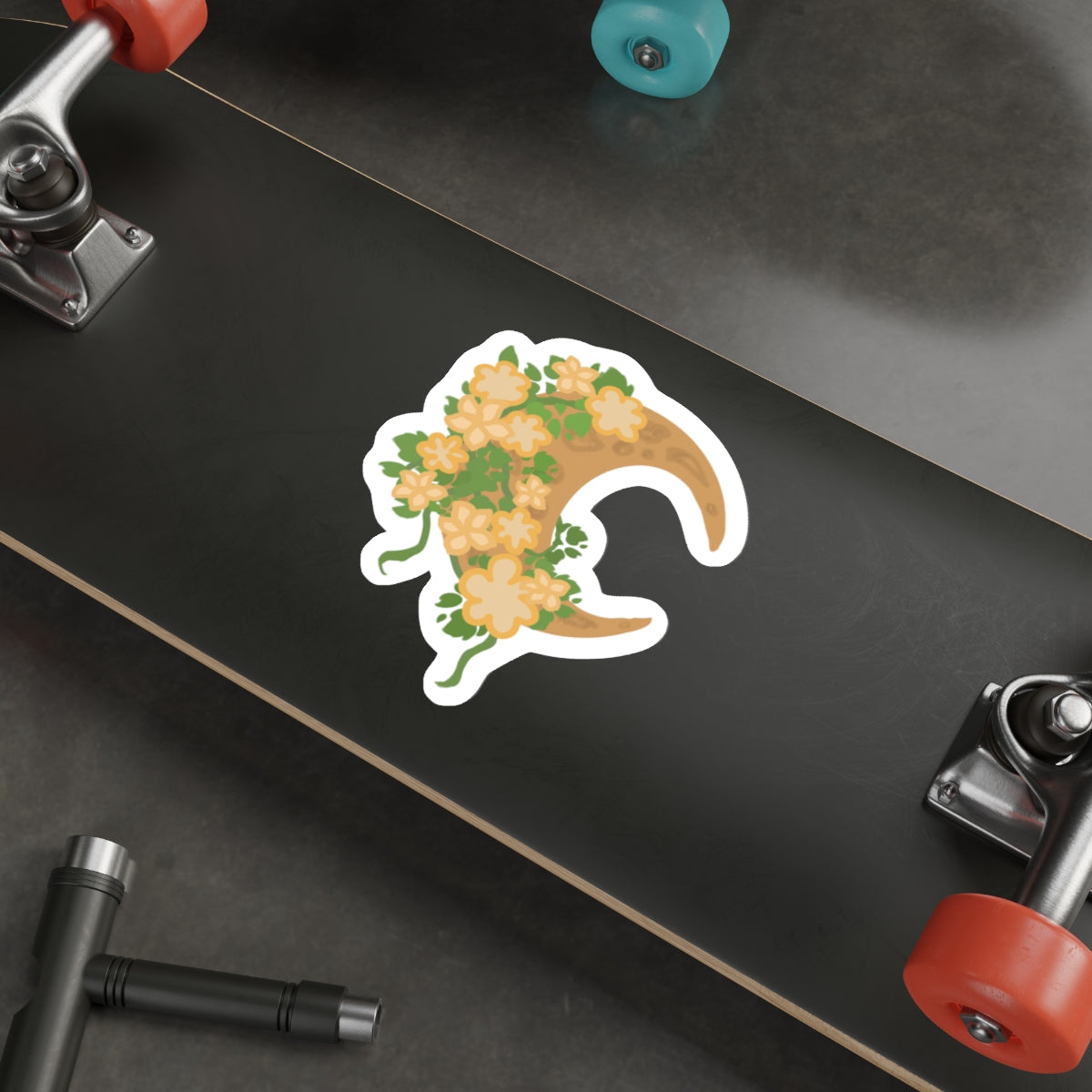 Floral Crescent Moon Die-Cut Sticker