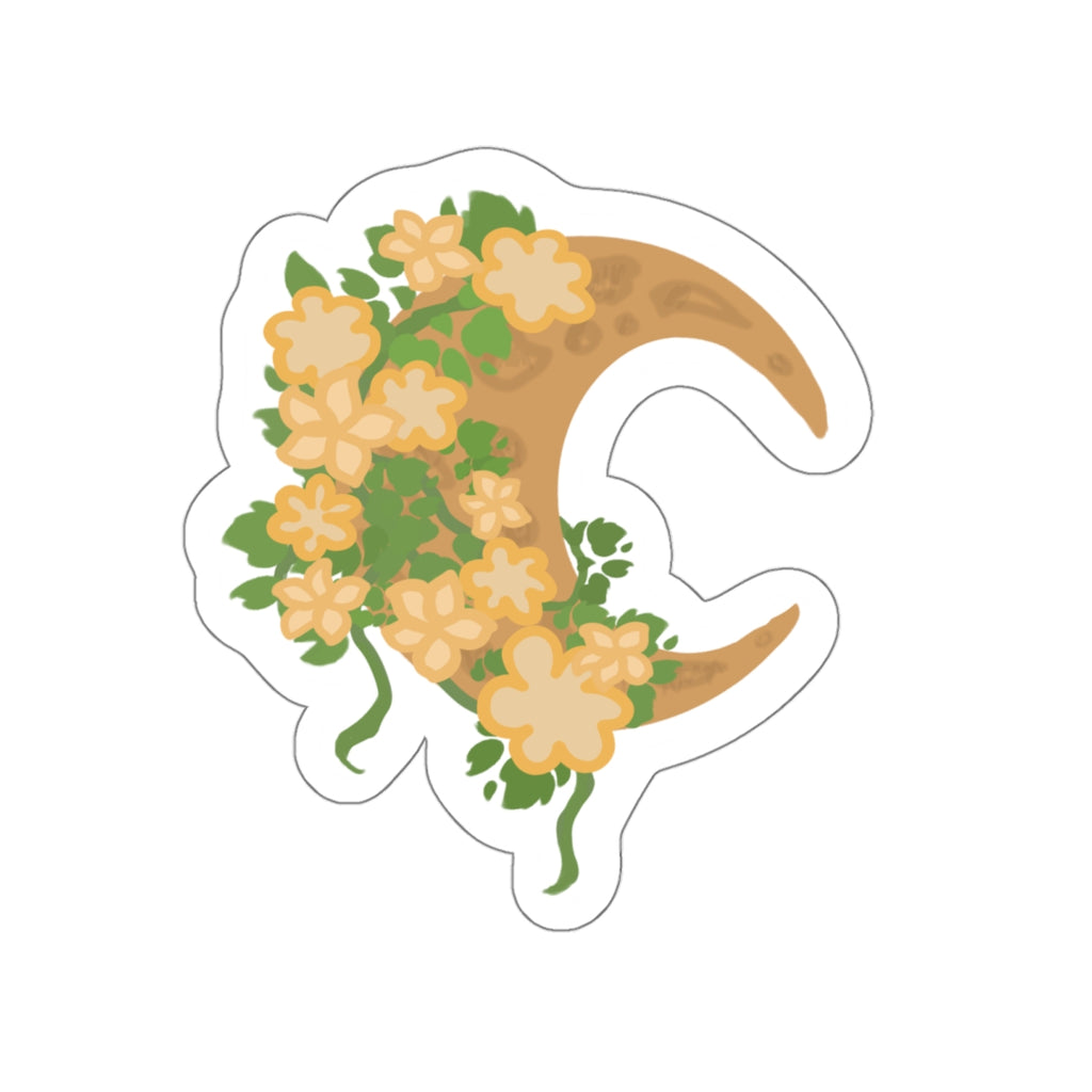 Floral Crescent Moon Die-Cut Sticker