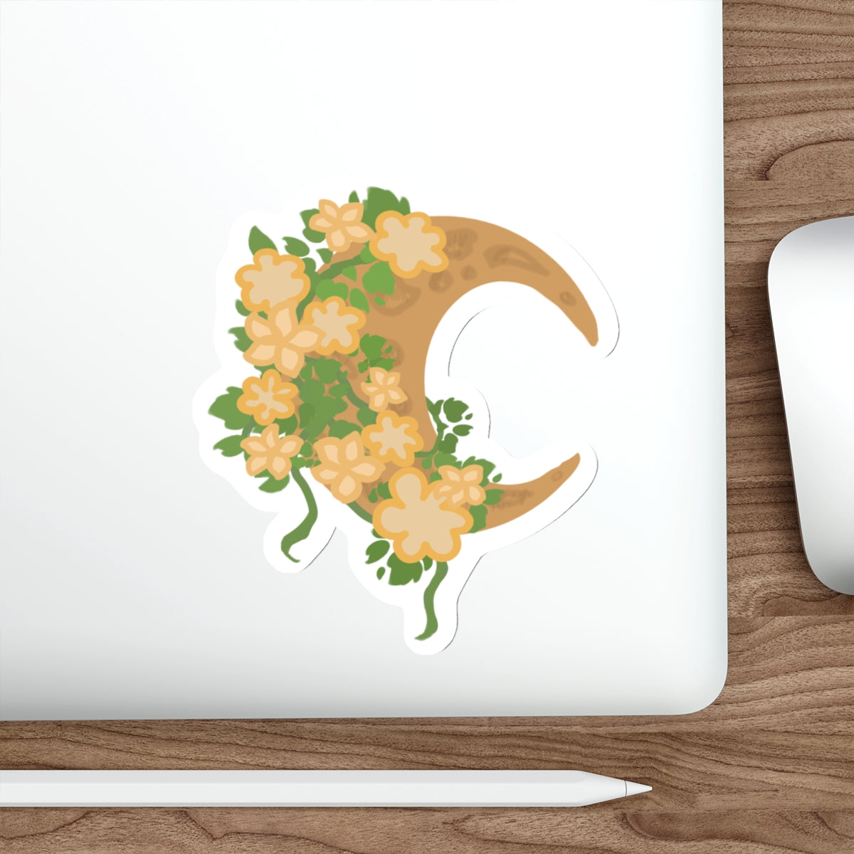 Floral Crescent Moon Die-Cut Sticker