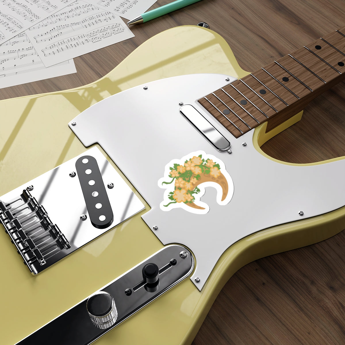 Floral Crescent Moon Die-Cut Sticker